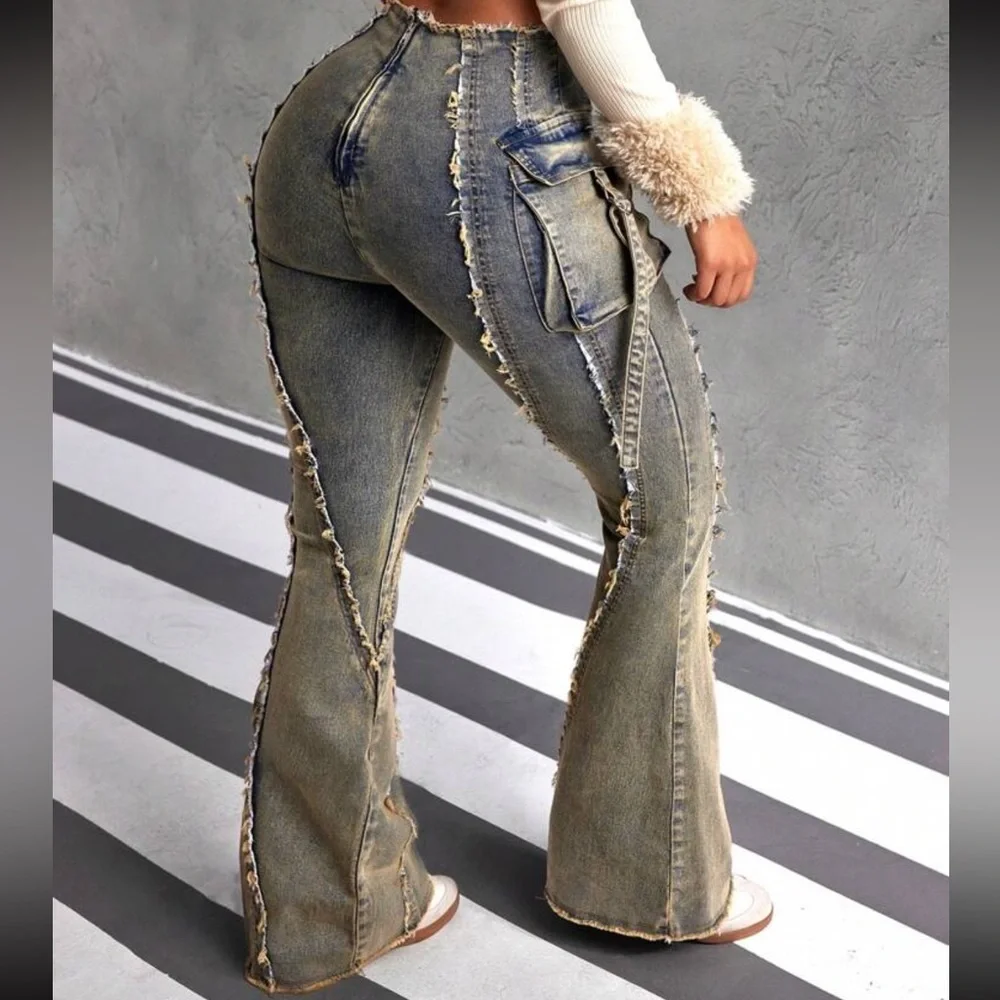 Y2K Women’s Olive Toned Distressed Vintage Jeans- 8/10 - Picture 5 of 7